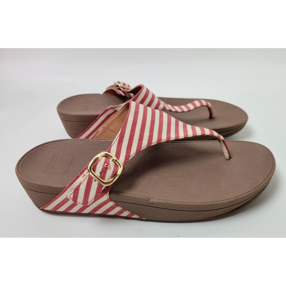 FitFlop‎ Jewel The Skinny Red Stripe Canvas Thong Shoes 550-002 US 9